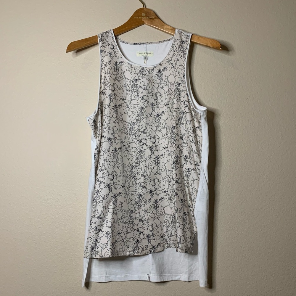 Rag & bone Silk Floral Cream Black Tank XS